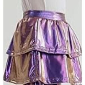 Girls Purple Iridescent Ruffle Skirt Kids Shiny Sparkle Size: 12